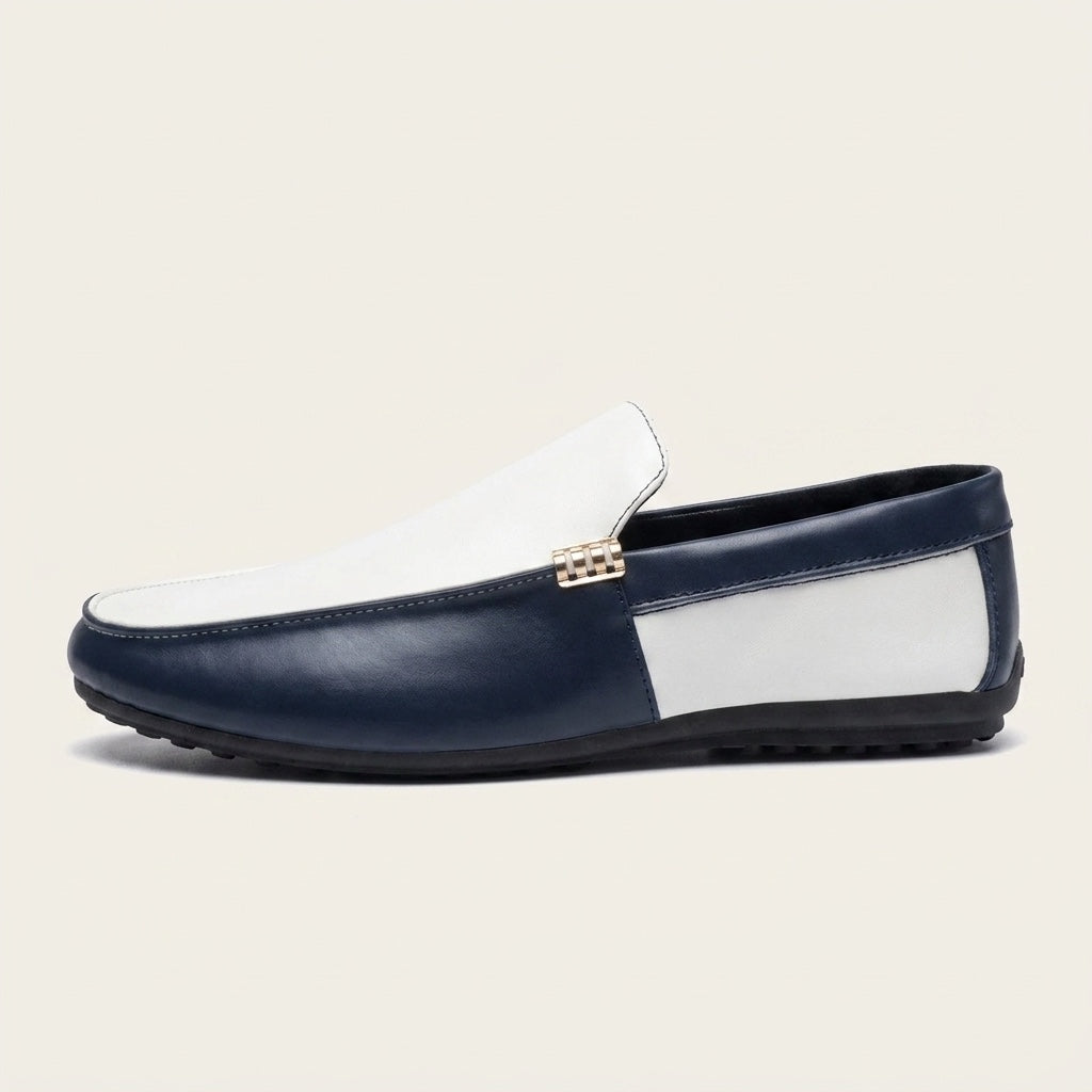 Stresa Two-Tone Loafers — Navy & White, side profile