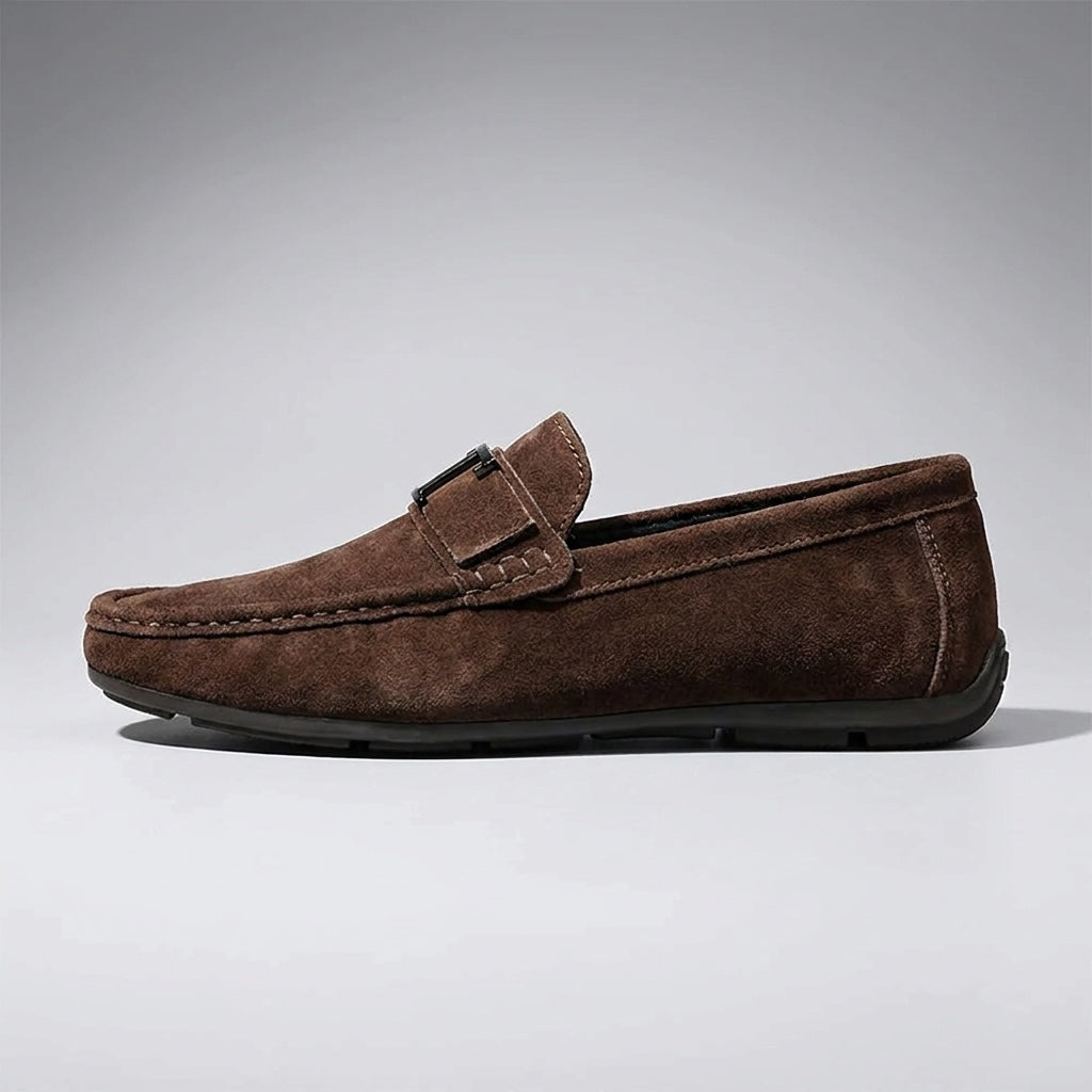 Lavagna Suede Loafers — Brown, side profile studio view