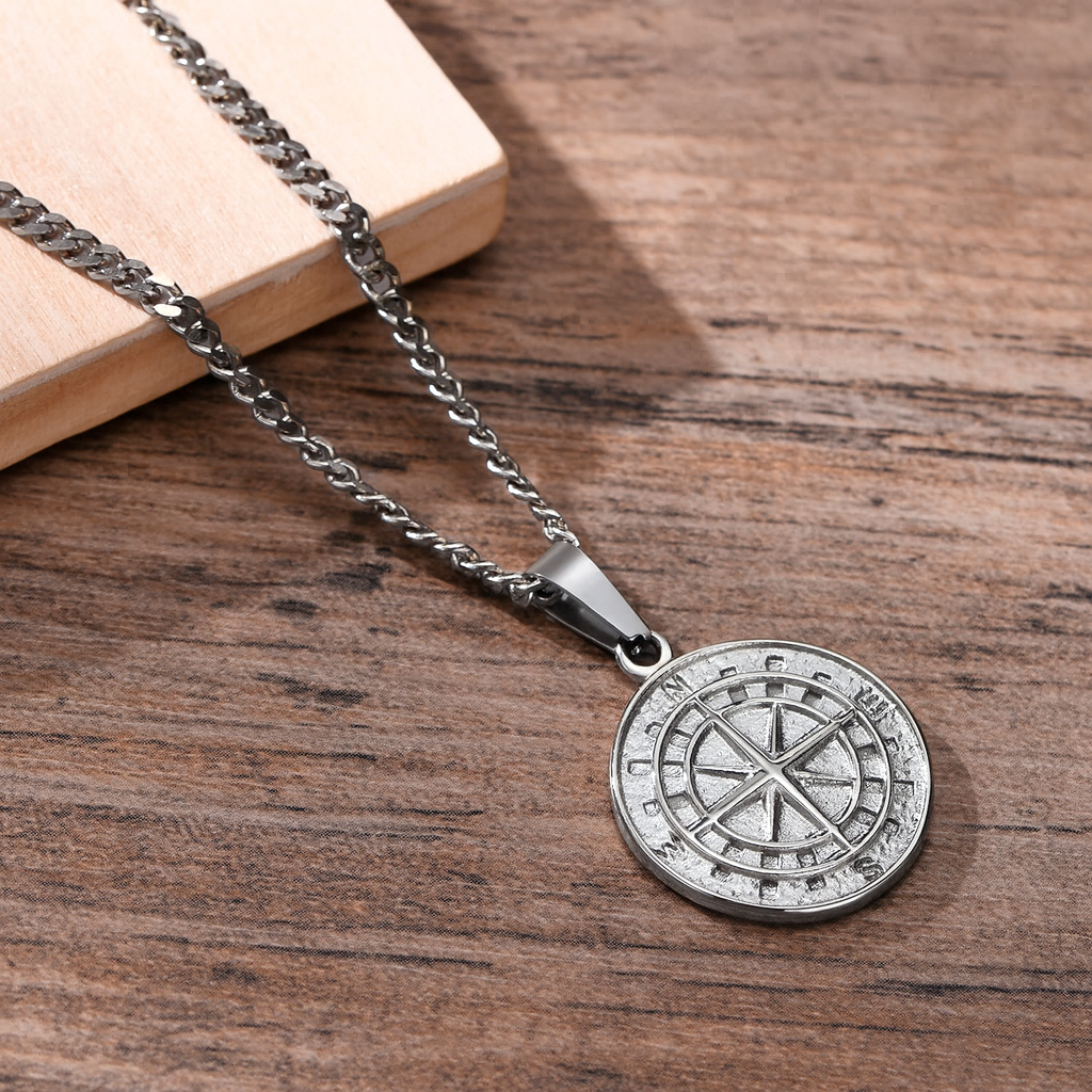 Steel Compass Necklace
