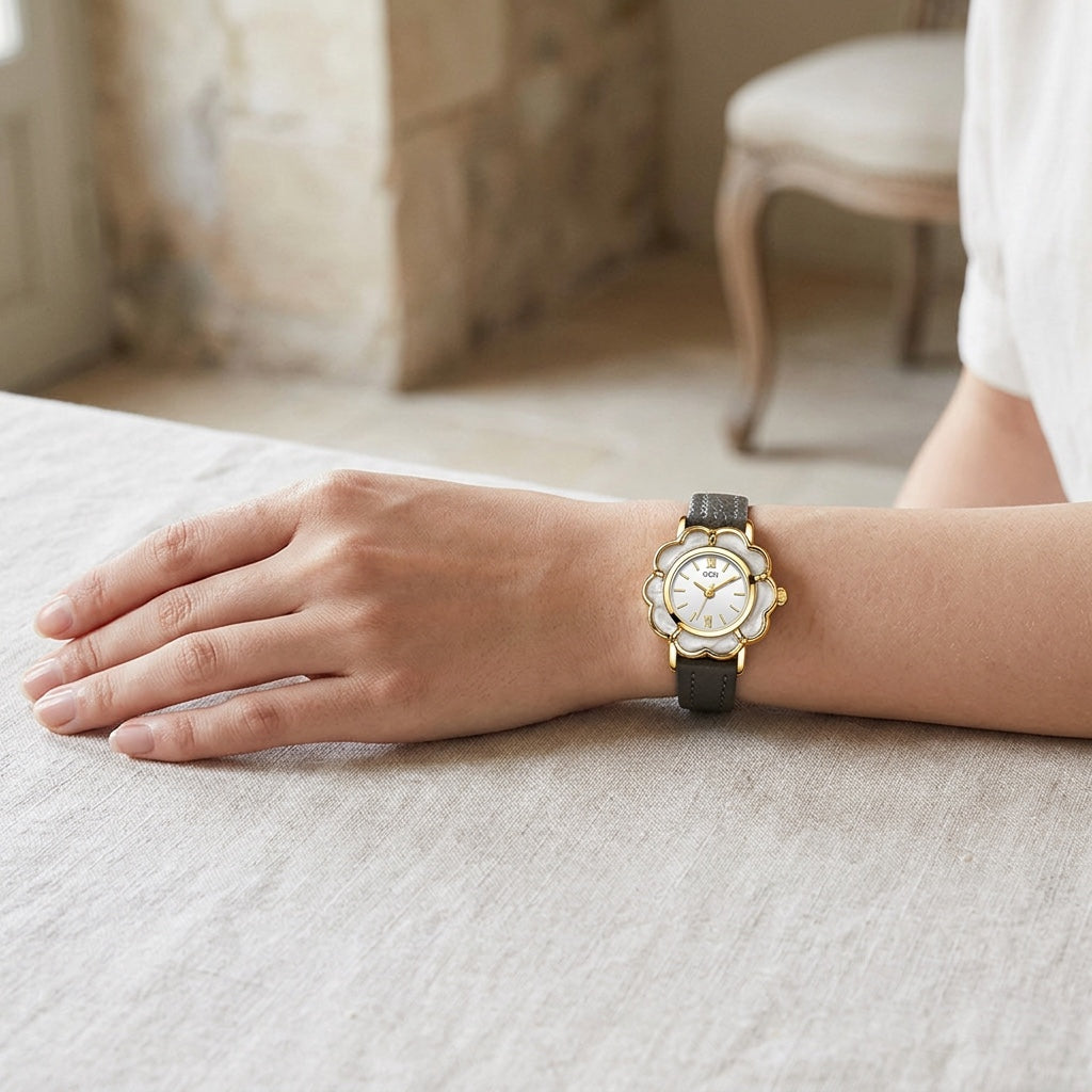 Bevagna Flower Watch — Grey, lifestyle wrist shot