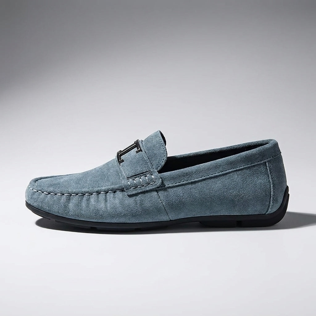 Lavagna Suede Loafers — Blue, side profile studio view