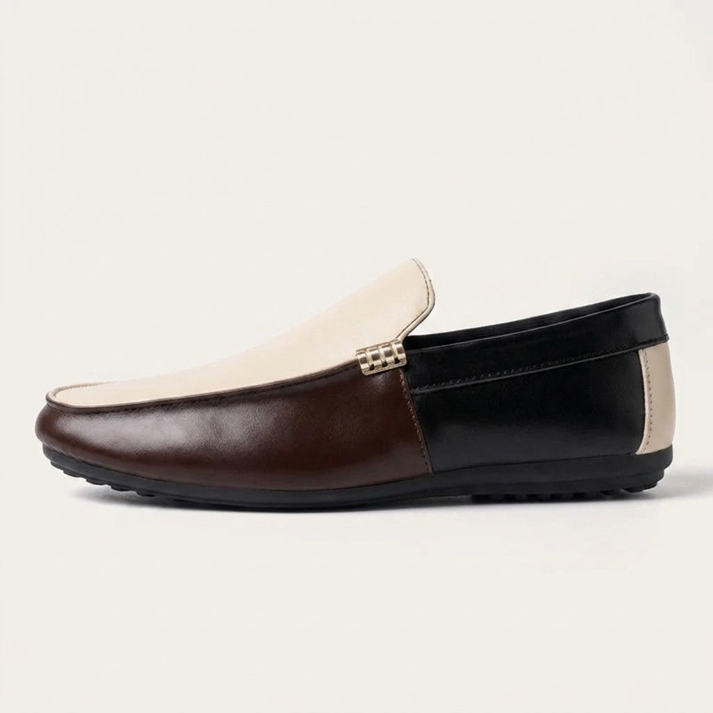 Stresa Two-Tone Loafers — Cream & Brown, side profile