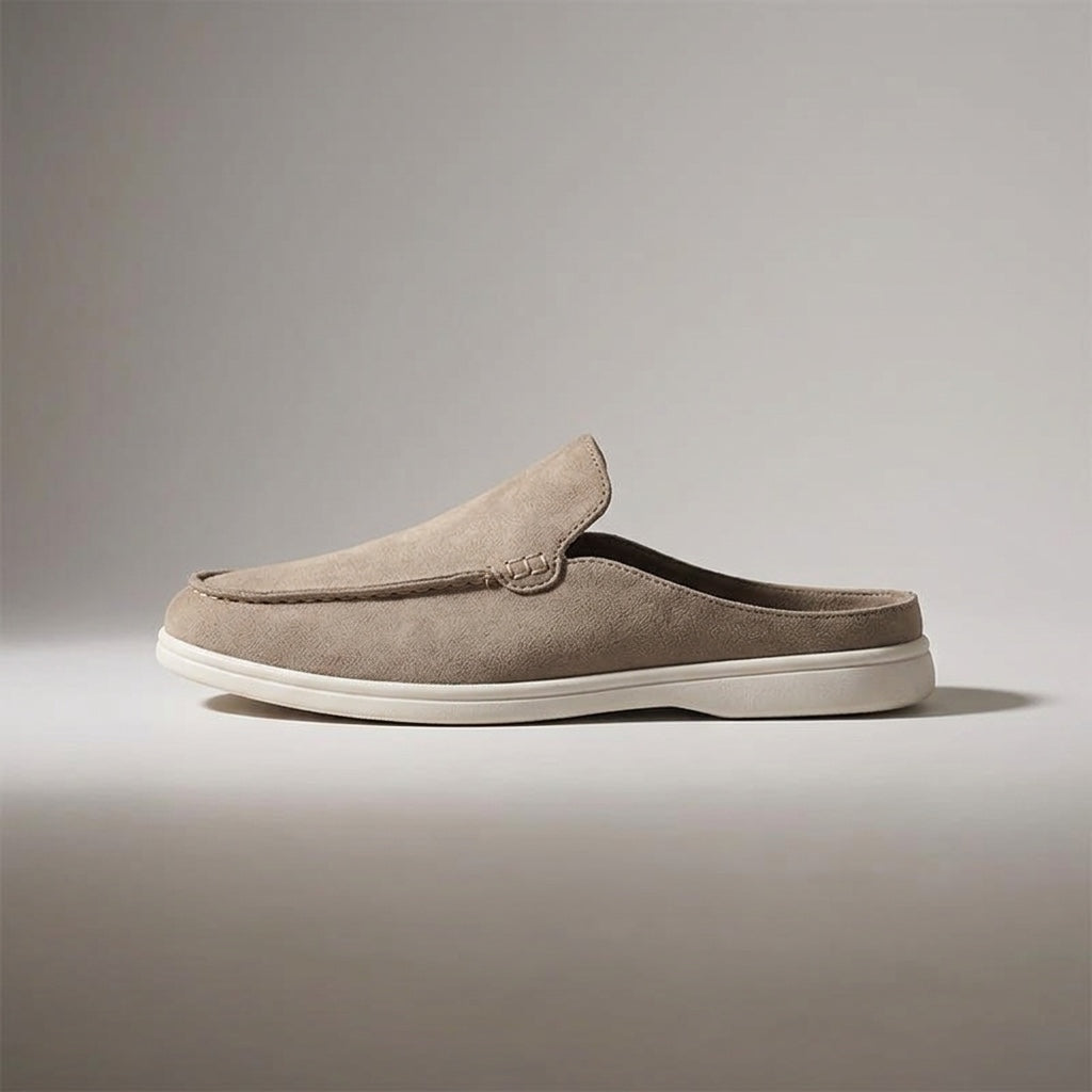 Falmouth Suede Loafers — Beige, left-side profile studio view