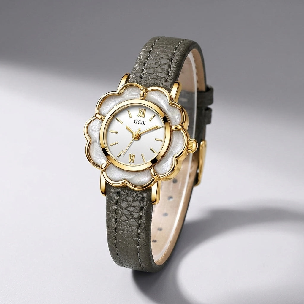 Bevagna Flower Watch — Grey, three-quarter studio view