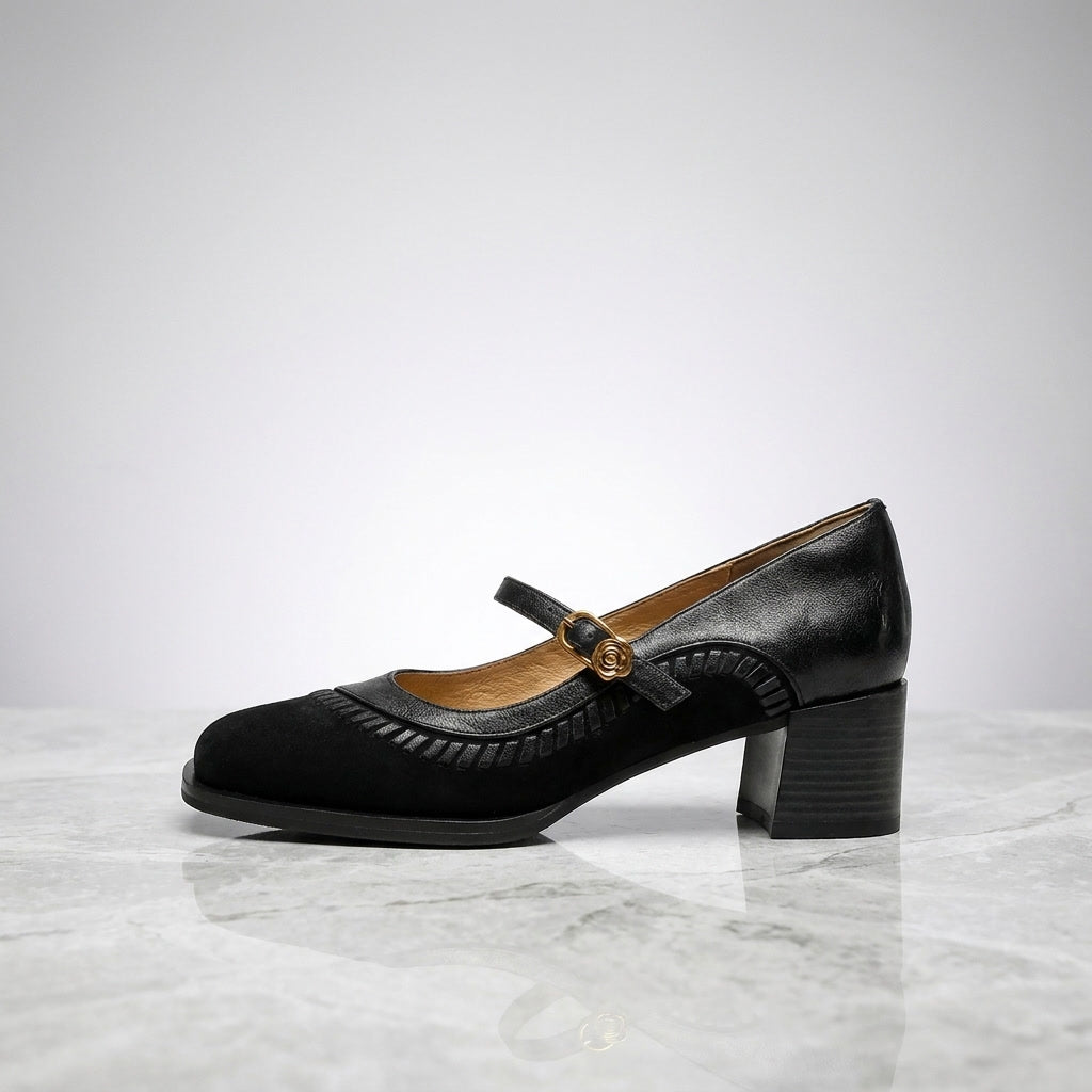 Lodi Buckle Mary Janes — Black, side profile