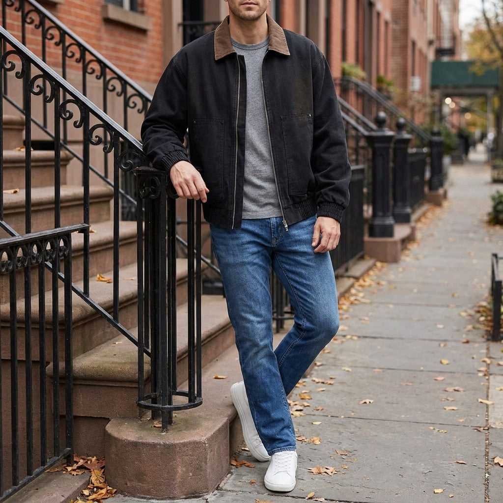 Potenza Cotton Jacket — Black, lifestyle outfit