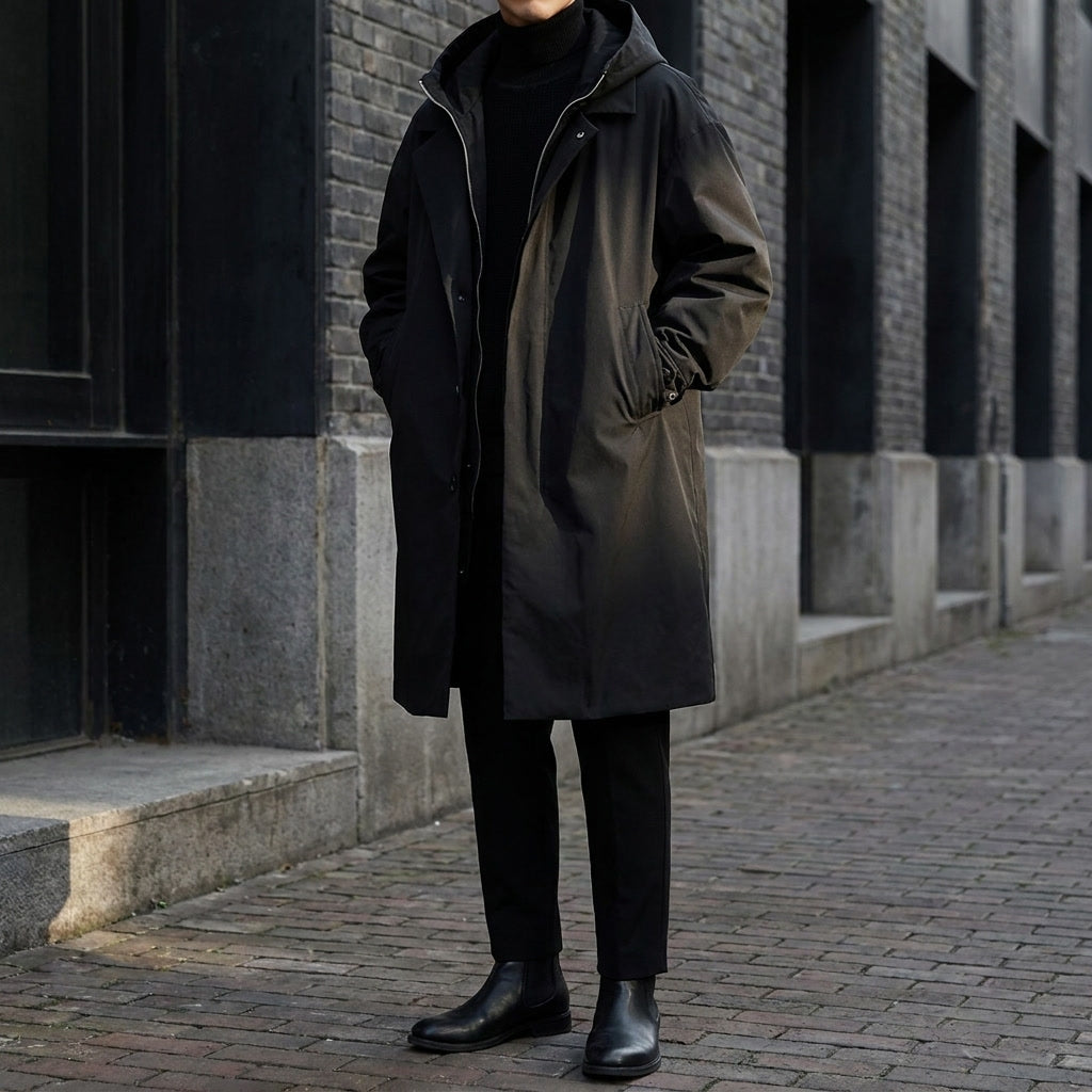 Ashford Overcoat — Black, lifestyle full outfit