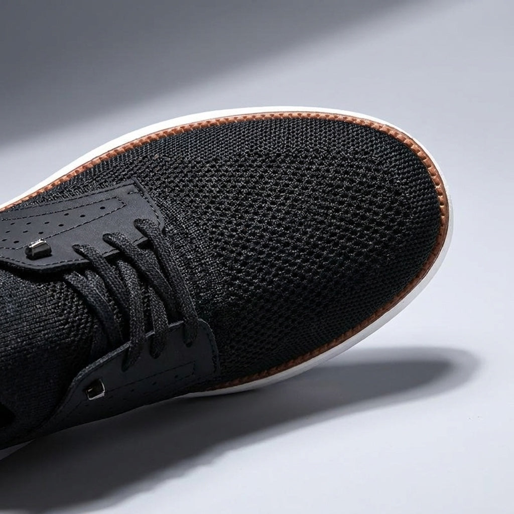 Formia Mesh Sneakers — Black, close material/construction view, studio backdrop