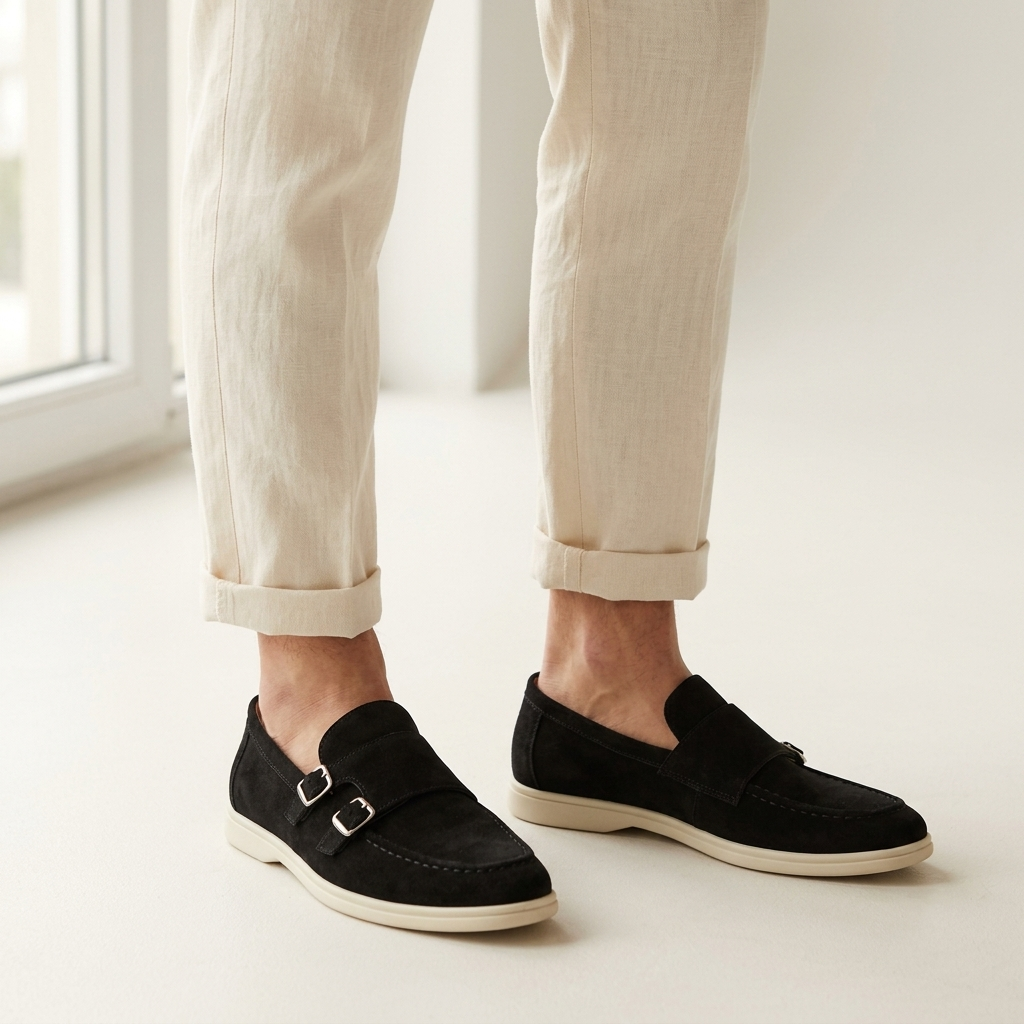 Antigue Suede Double-Buckle Loafers