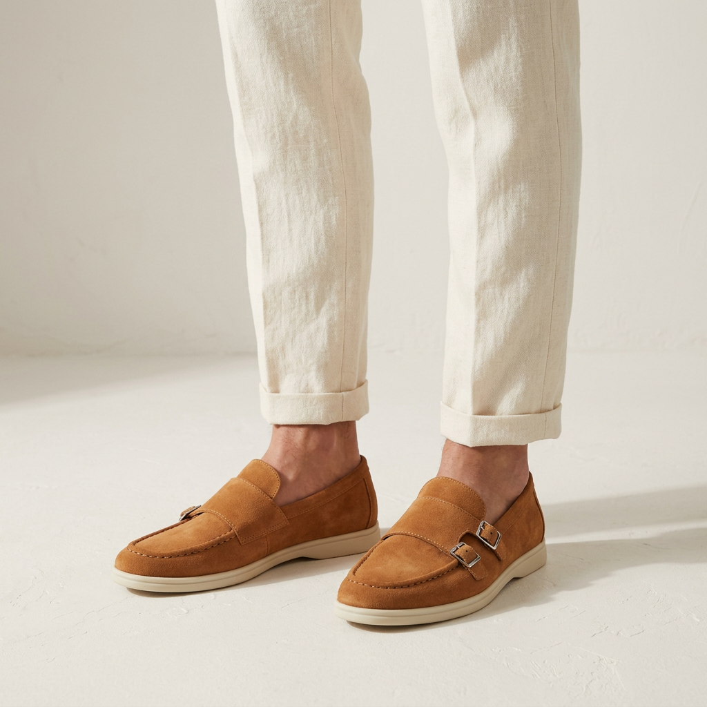 Antigue Suede Double-Buckle Loafers
