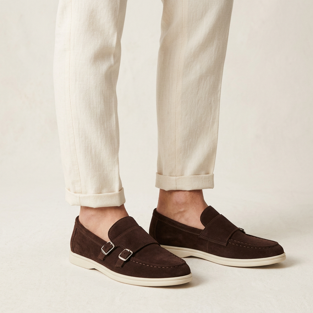 Antigue Suede Double-Buckle Loafers