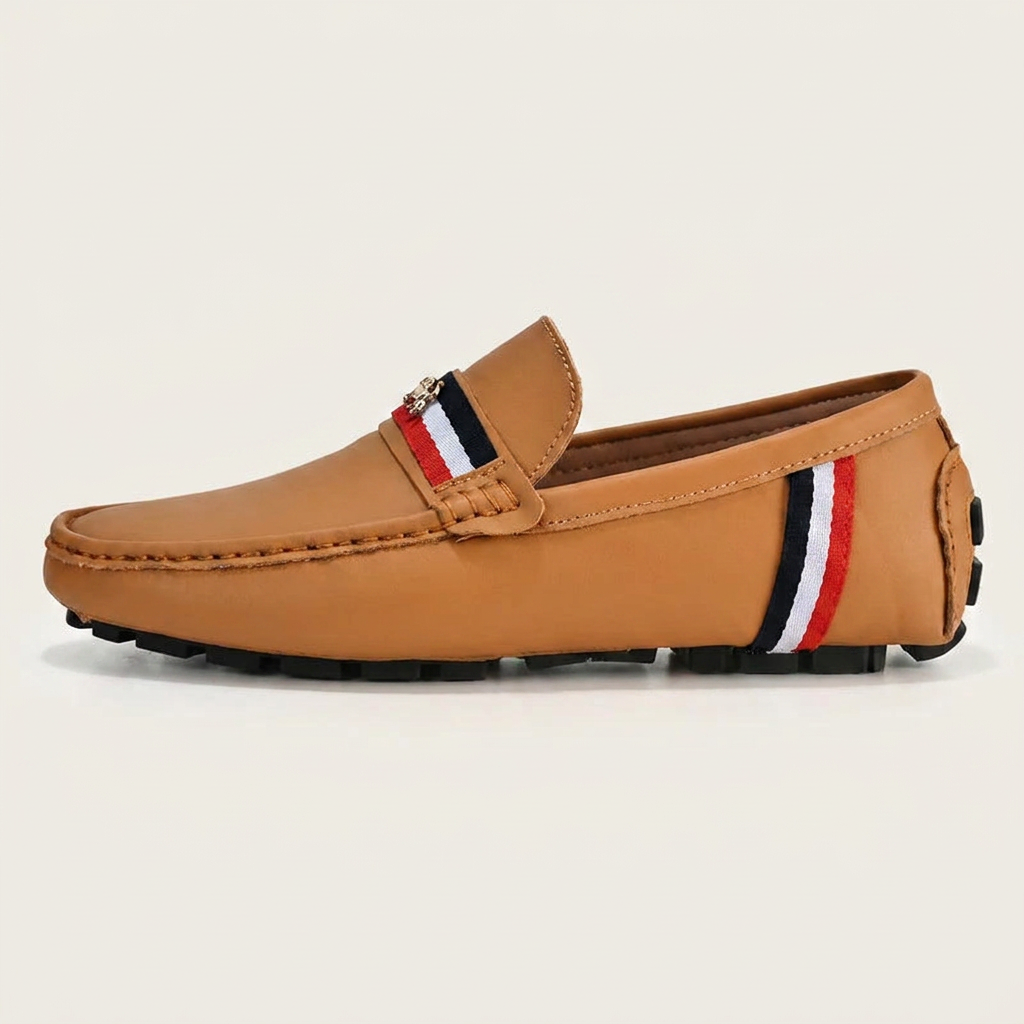 Palinuro Stripe Loafers — Tan, side profile studio view