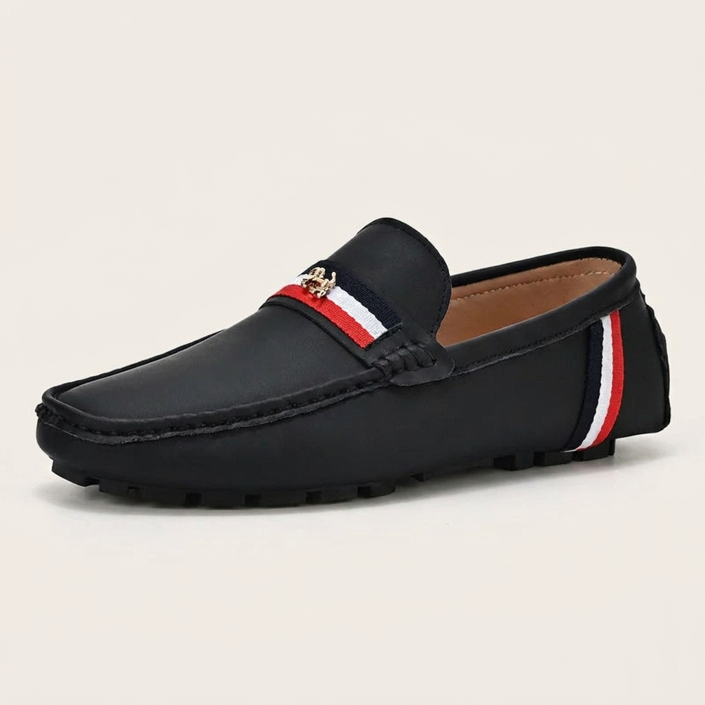 Palinuro Stripe Loafers — Black, side profile studio view