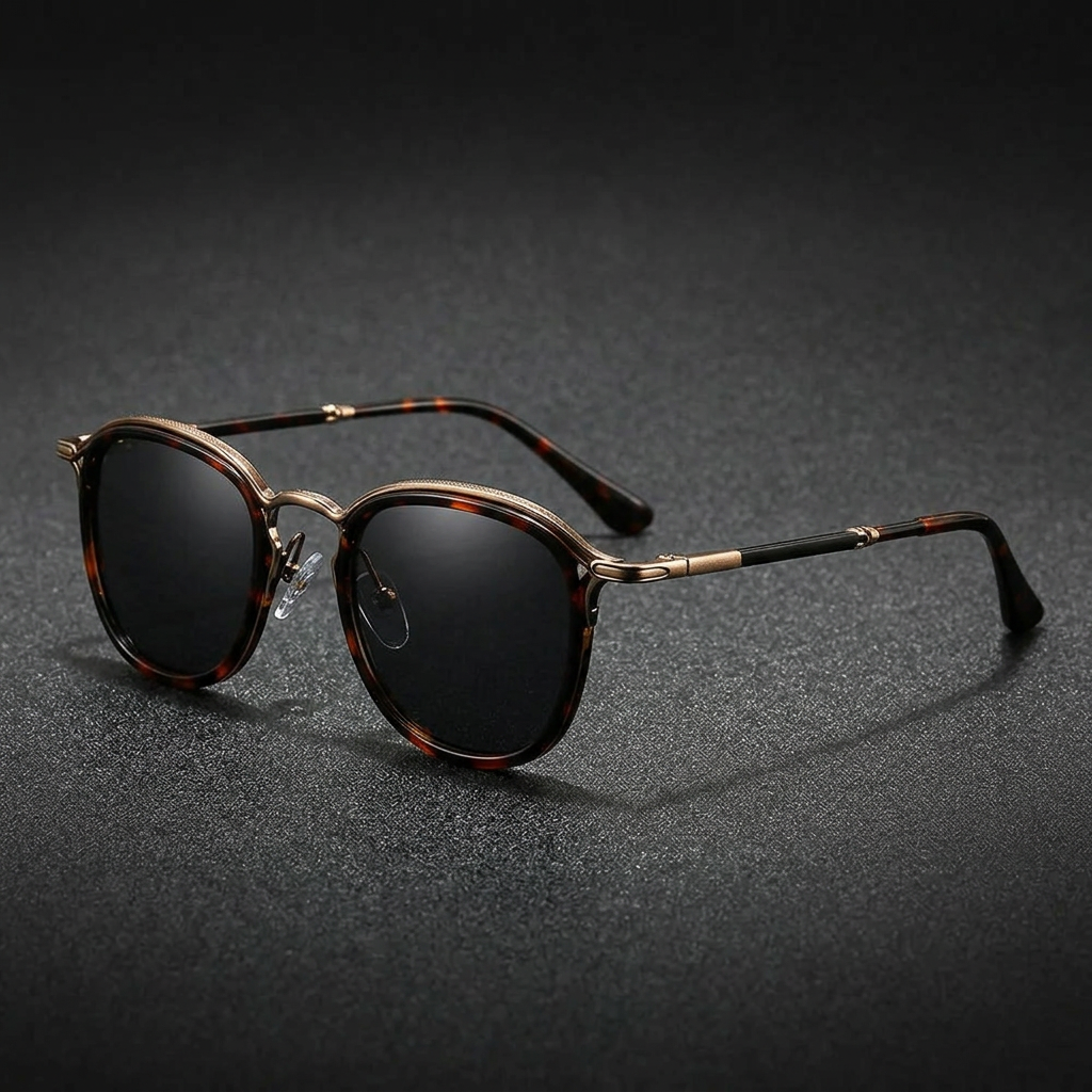 Chiavari Metal Sunglasses — Copper Tortoise, three-quarter studio view