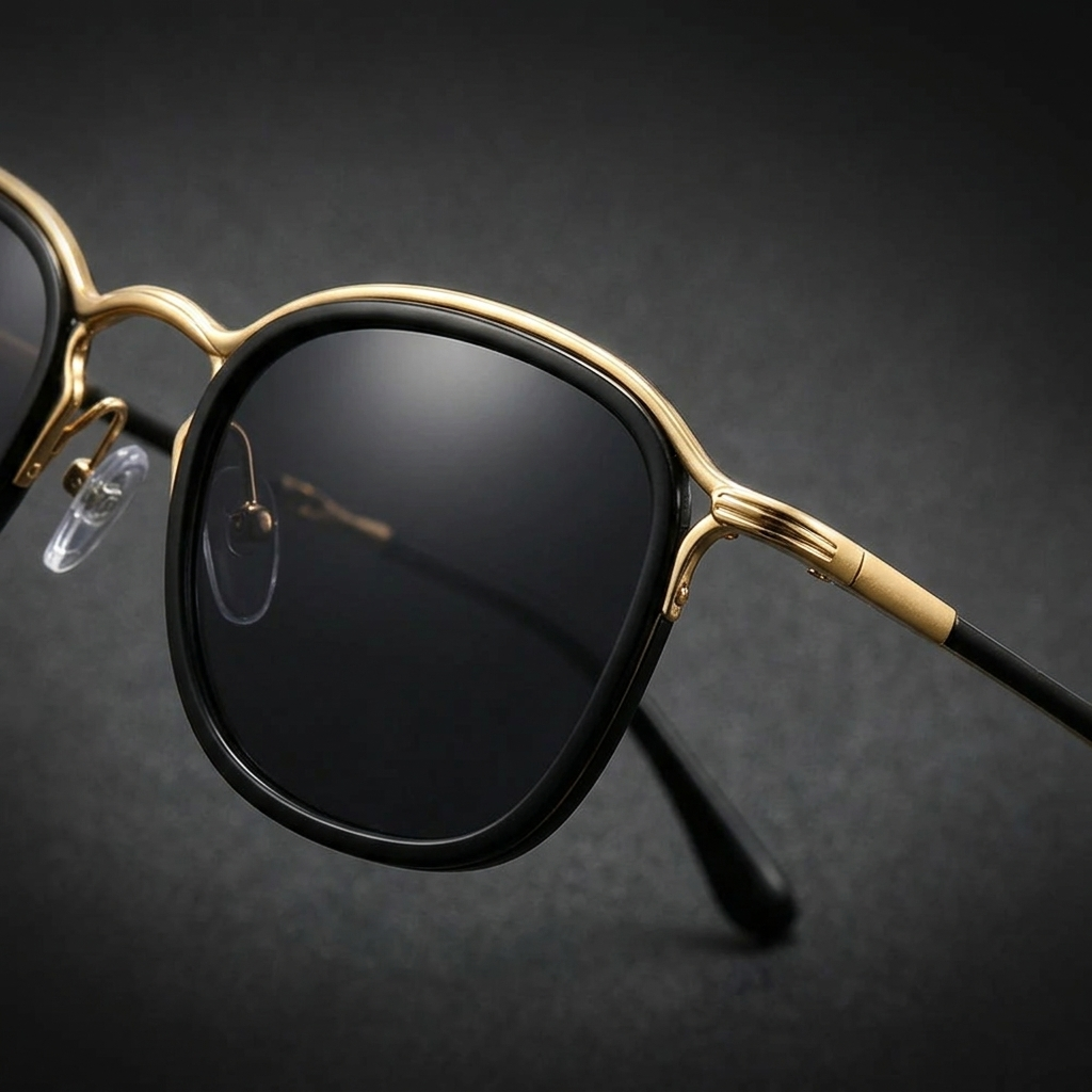 Chiavari Metal Sunglasses — Black Gold, frame detail