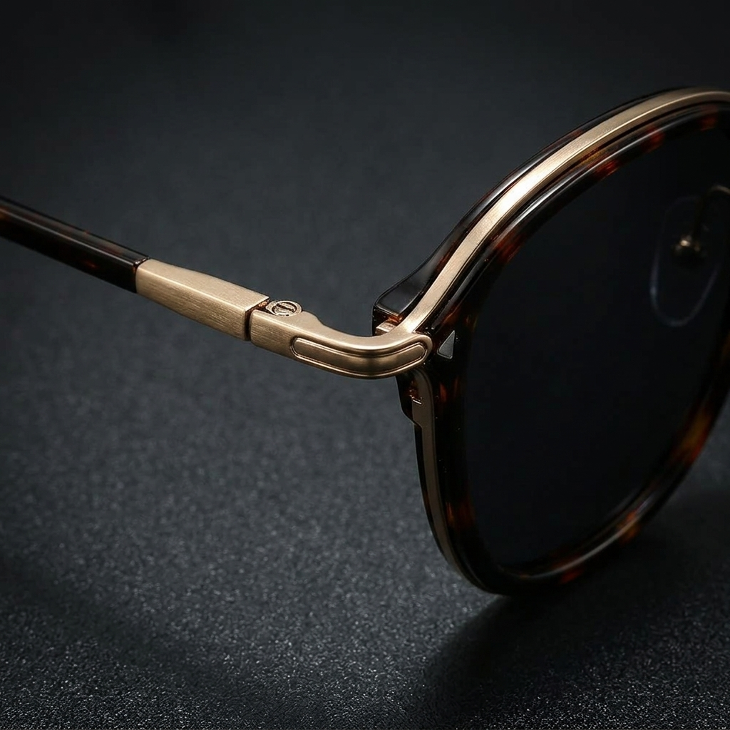 Chiavari Metal Sunglasses — Copper Tortoise, frame detail