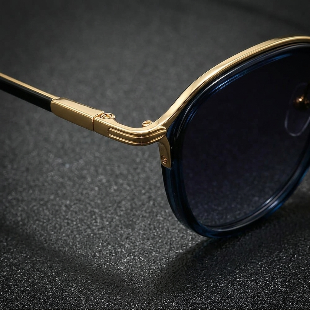Chiavari Metal Sunglasses — Blue Leopard, frame detail