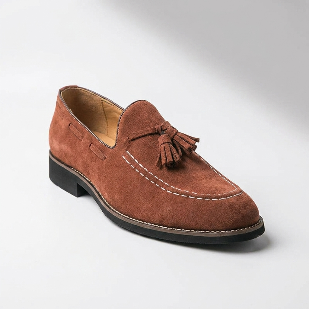 Cortona Suede Loafers — Cognac, front three-quarter studio view