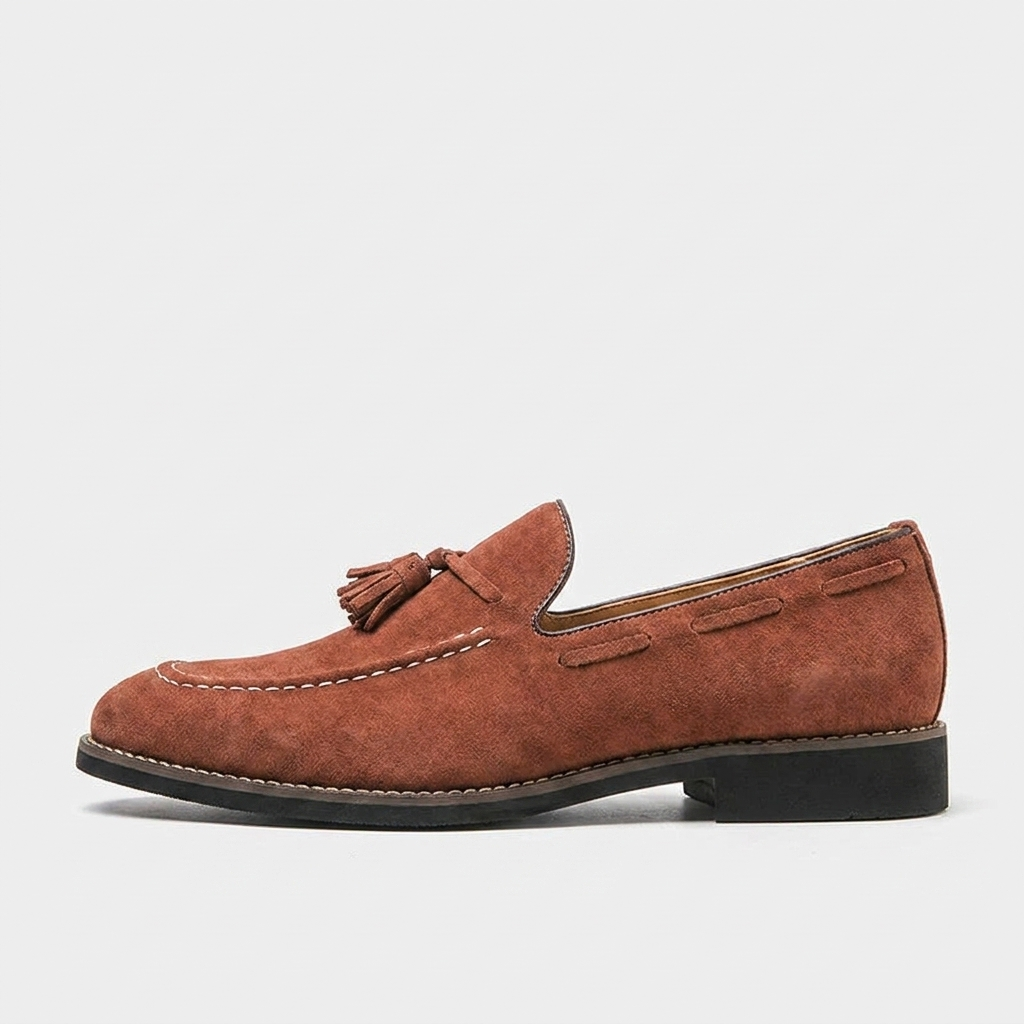 Cortona Suede Loafers — Cognac, side profile studio view