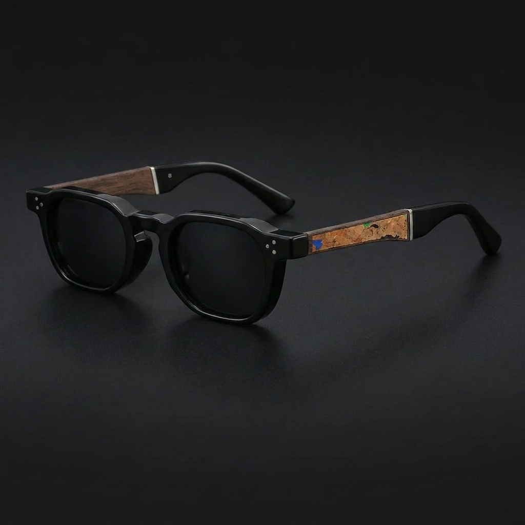 Sirolo Cork Sunglasses — Black, three-quarter studio view