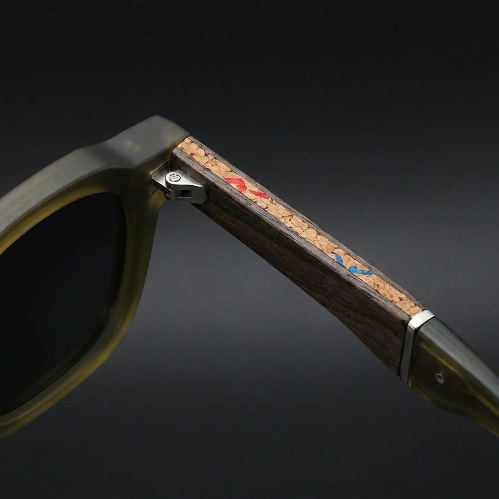 Sirolo Cork Sunglasses — Olive, cork arm detail