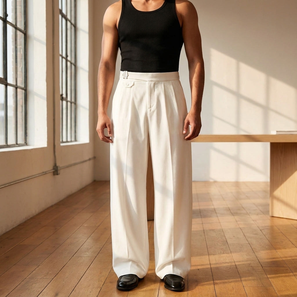 Treviso Pleated Trousers — Ivory, lifestyle wider outfit