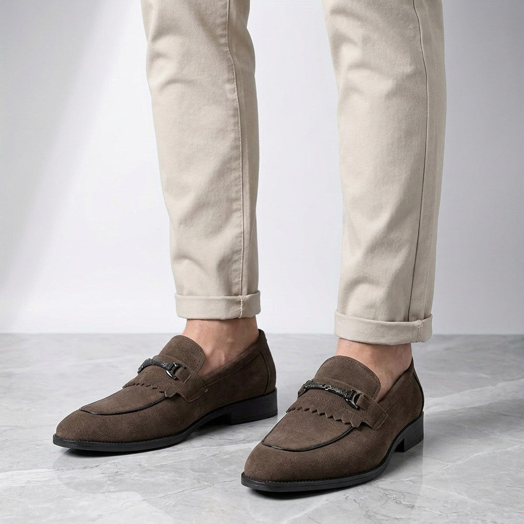Maratea Kiltie Bit Loafers — Brown, worn with light chinos in the studio
