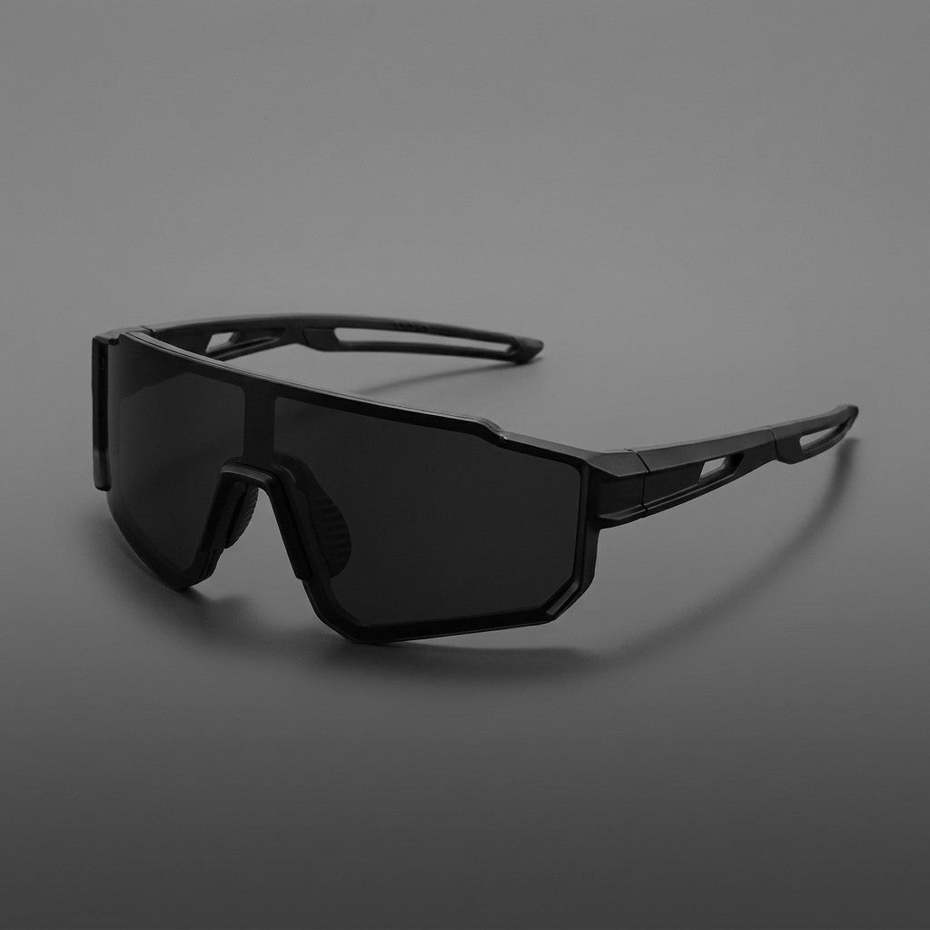 Marciana Sport Sunglasses — Black / Smoke, three-quarter front view on a grey studio gradient