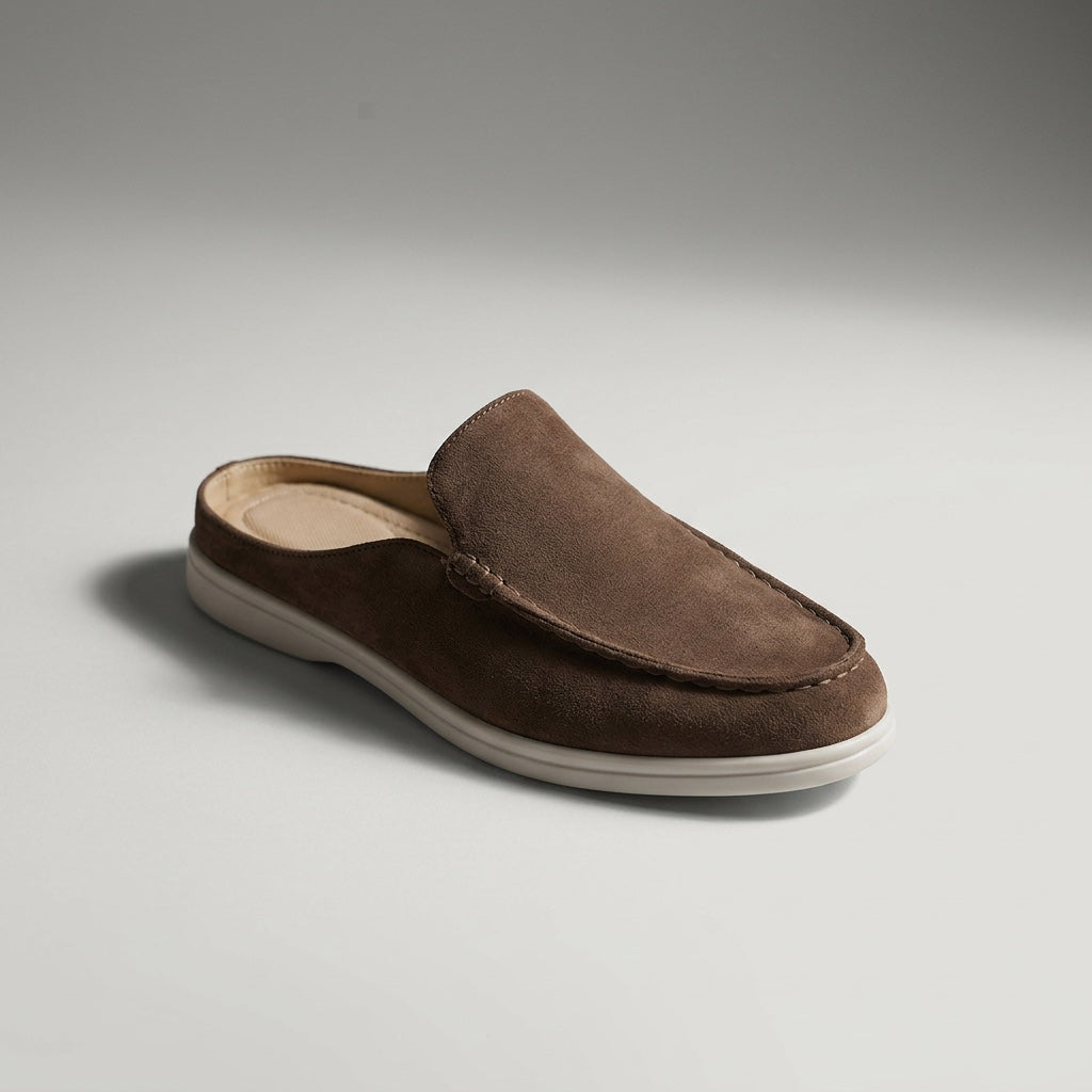 Falmouth Suede Loafers — Brown, three-quarter front-right studio view