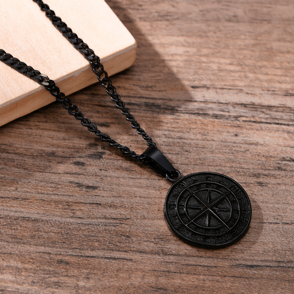 Steel Compass Necklace