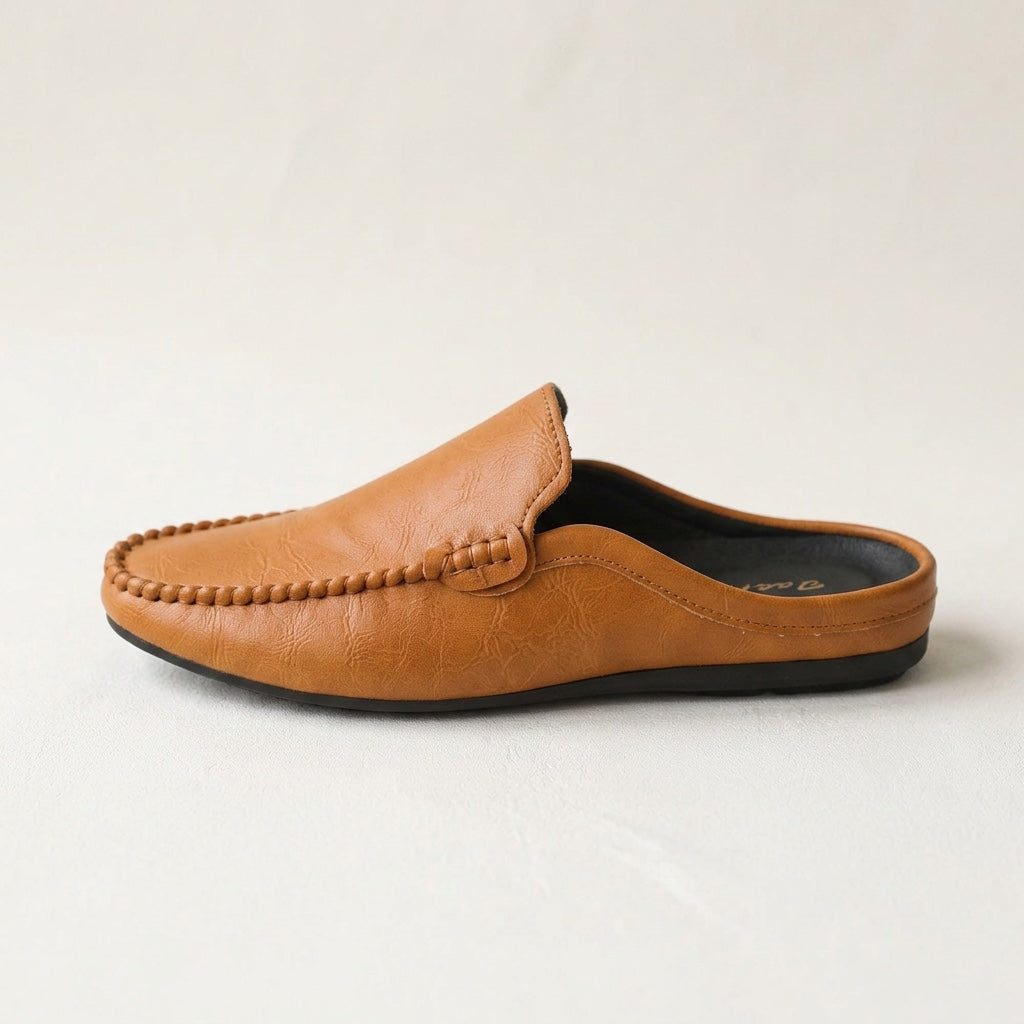 Maiori Leather Mules — Tan, side profile studio view