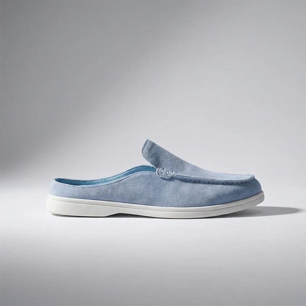 Falmouth Suede Loafers — Blue, left-side profile studio view