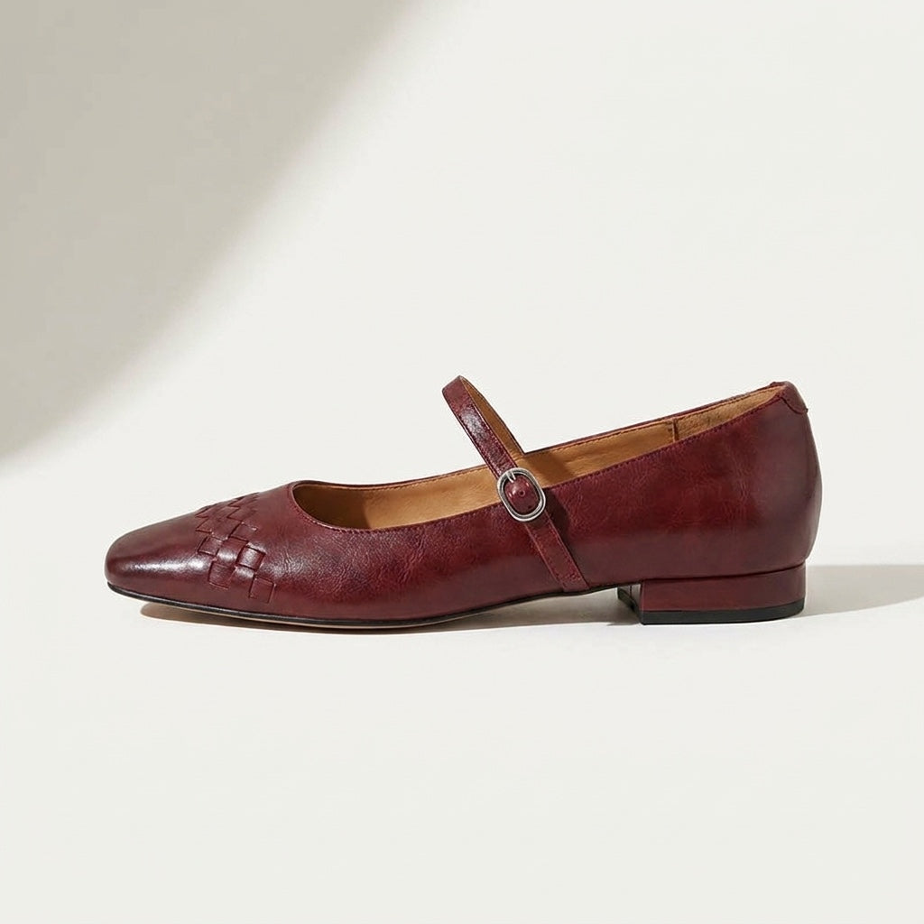 Cremona Mary Janes — Wine, side profile studio view