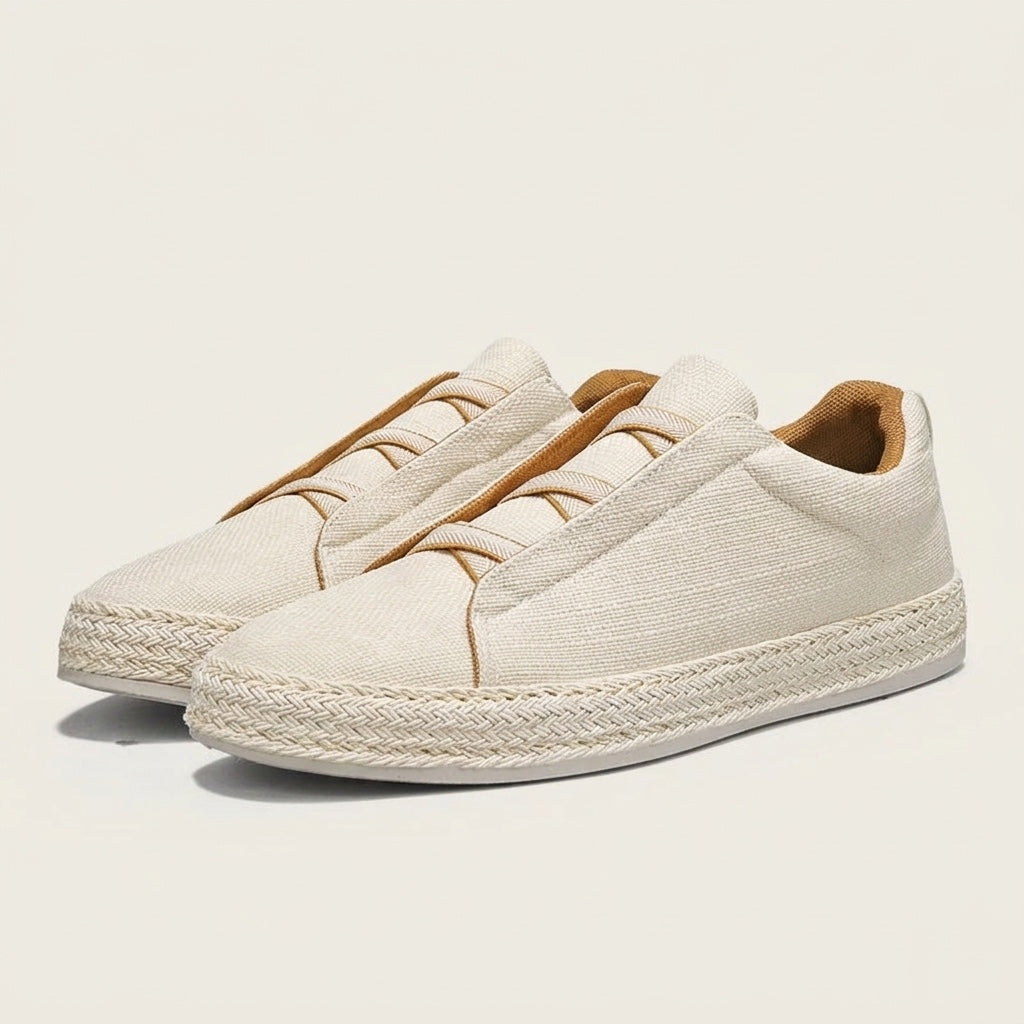 Bosa Espadrille Sneakers — Cream, three-quarter studio view