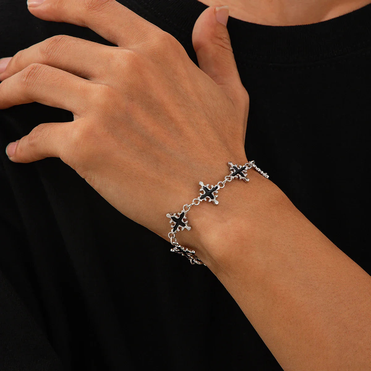 Obsidian Cross Bracelet