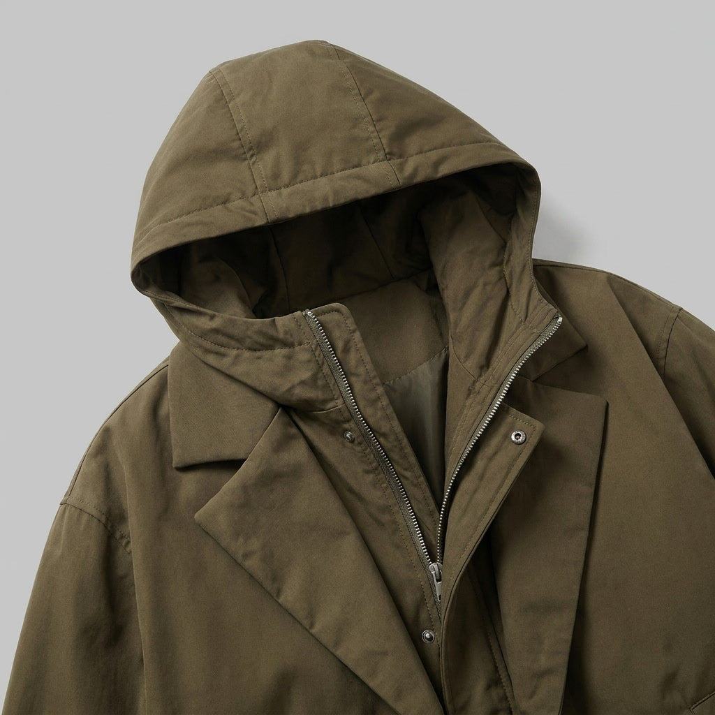 Ashford Overcoat — Army Green, studio construction detail