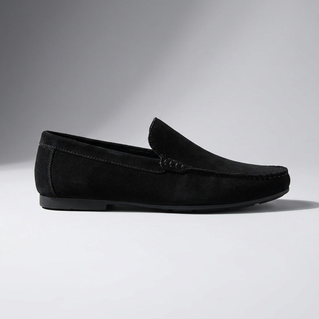 Lavagna Suede Loafers — Black, side profile studio view