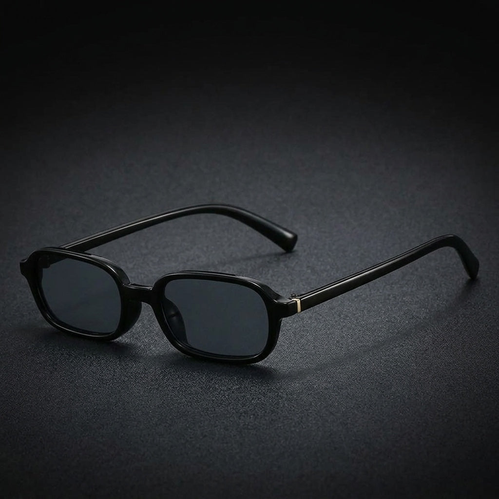 Salina Rectangle Sunglasses — Black, three-quarter studio view