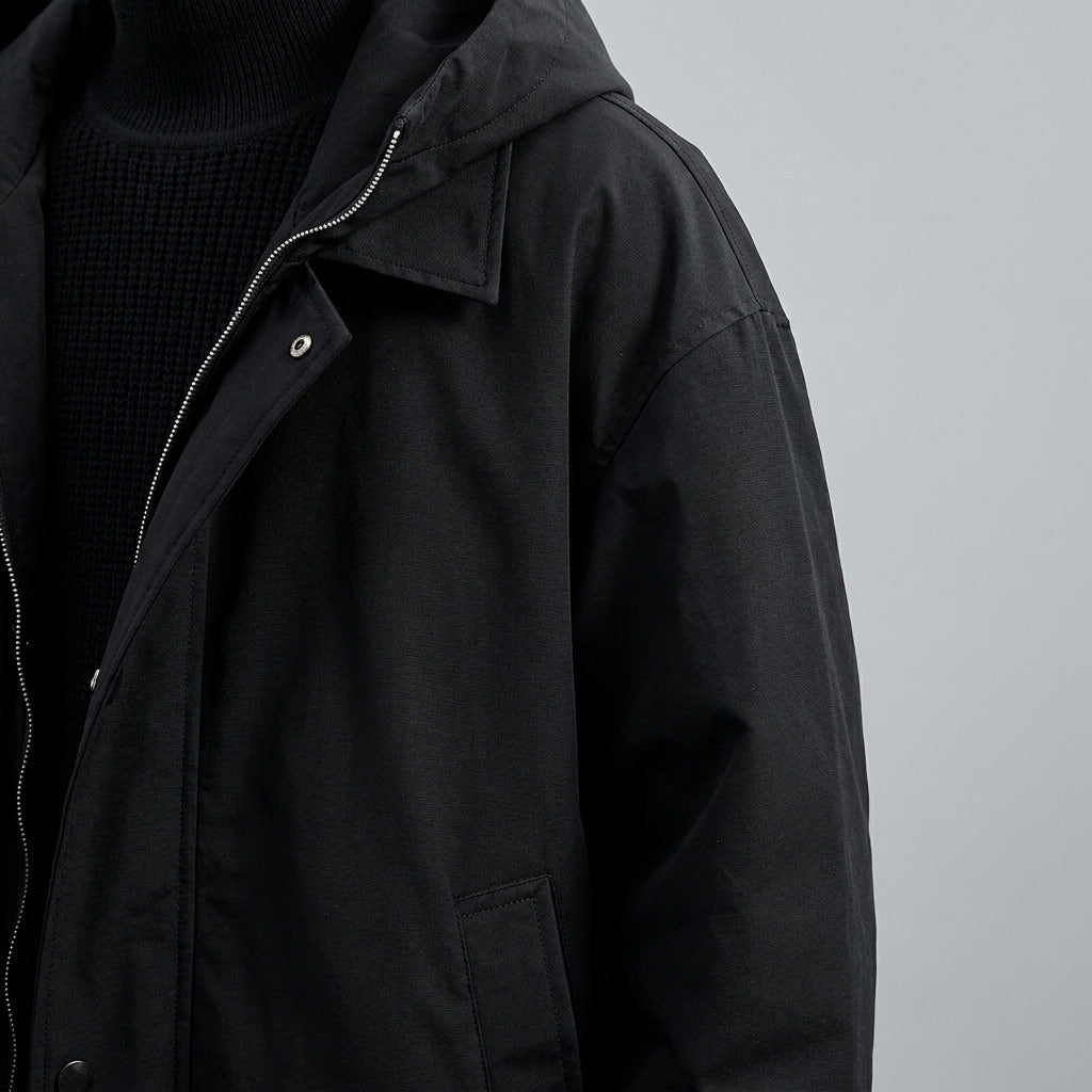 Ashford Overcoat — Black, studio construction detail