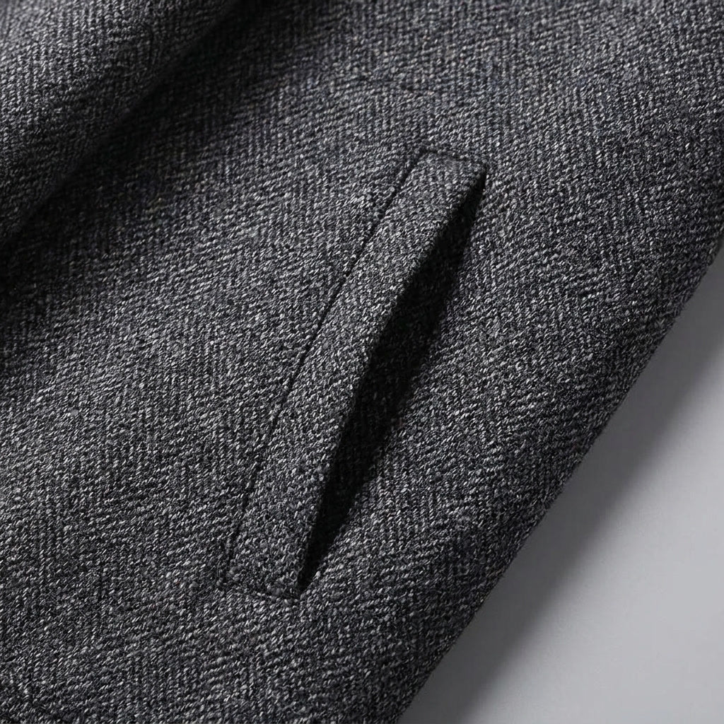 Aosta Wool-Blend Jacket — Black, studio construction detail