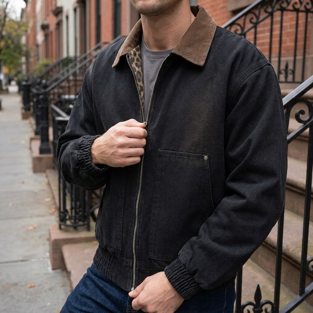 Potenza Cotton Jacket — Black, lifestyle detail
