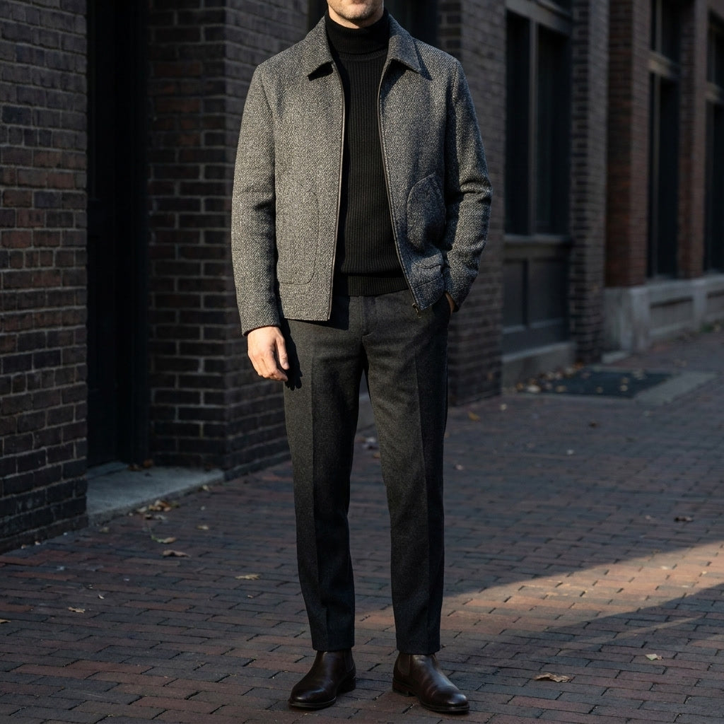 Aosta Wool-Blend Jacket — Black, lifestyle full outfit