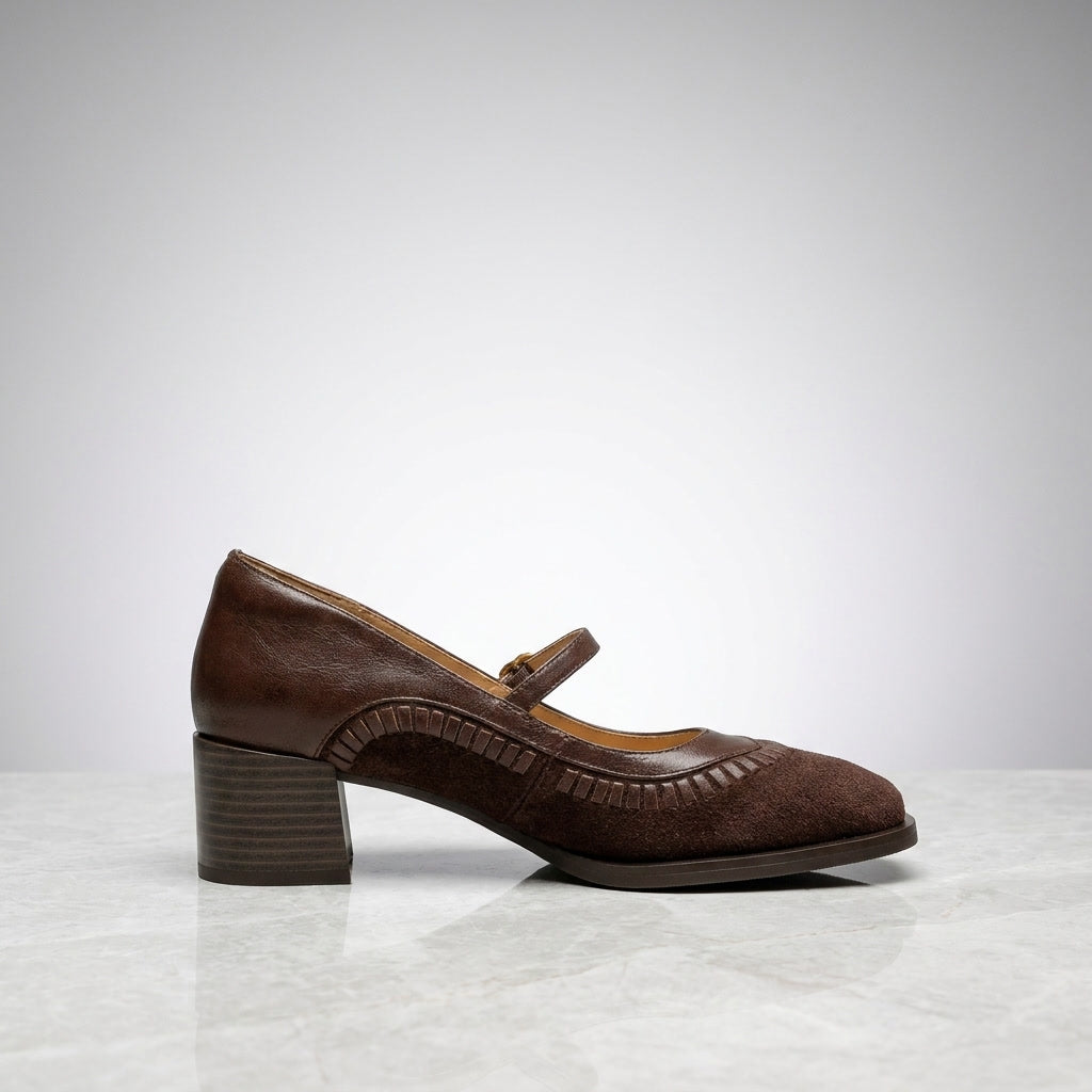 Lodi Buckle Mary Janes — Brown, side profile