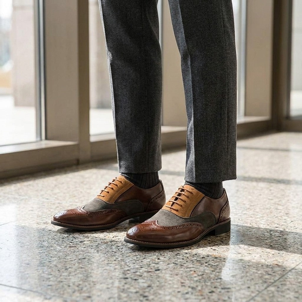 Cuneo Wingtip Oxfords — Brown, LIFESTYLE_MODELED