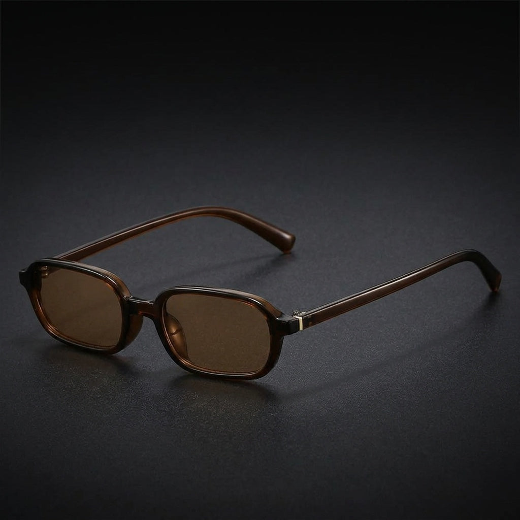 Salina Rectangle Sunglasses — Brown, three-quarter studio view