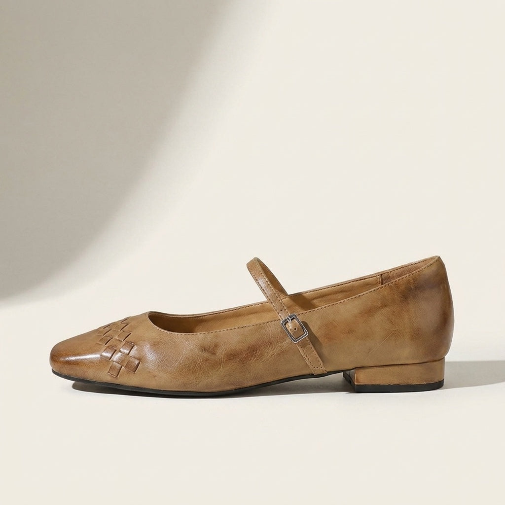 Cremona Mary Janes — Tan, side profile studio view
