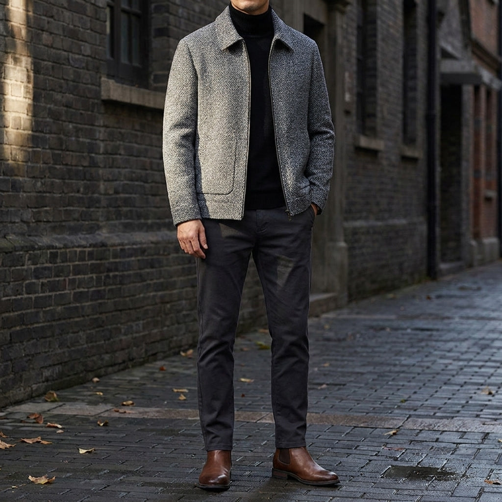 Aosta Wool-Blend Jacket — Gray, lifestyle close crop