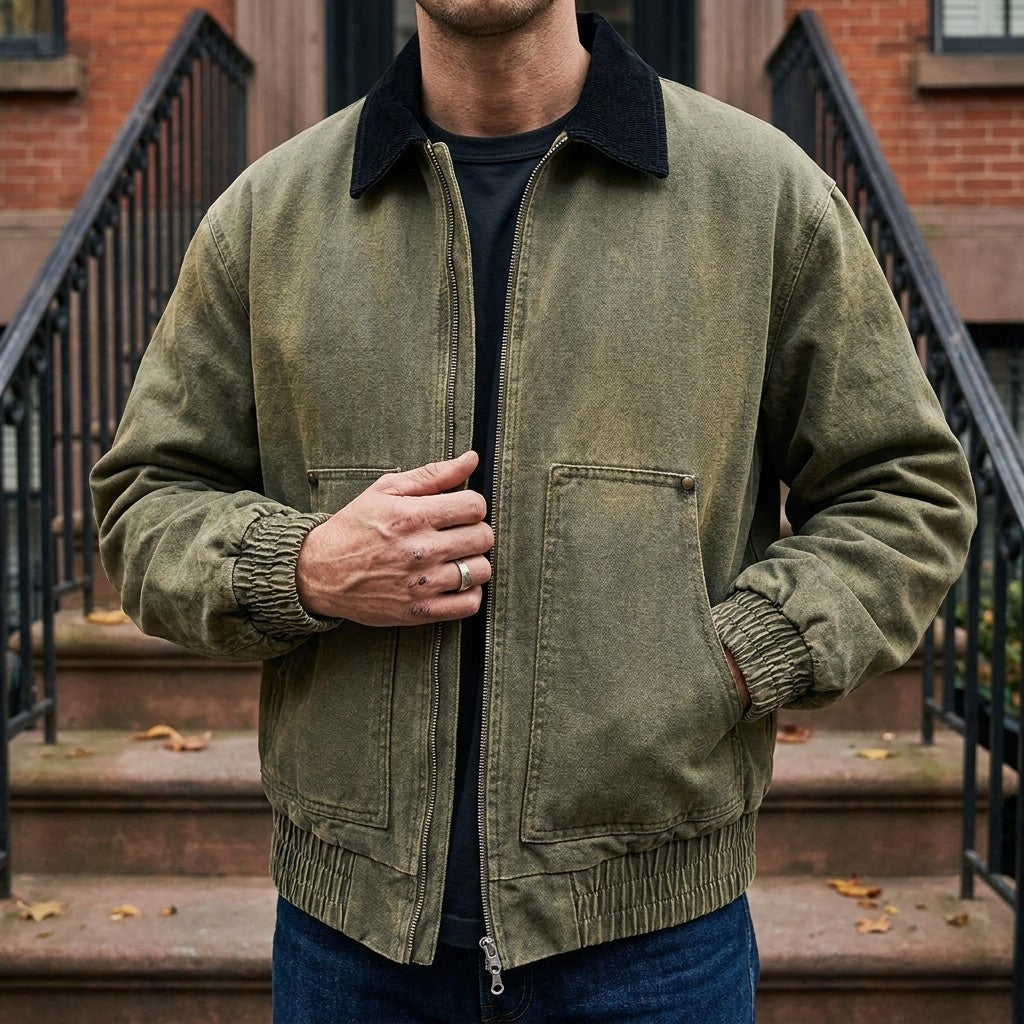 Potenza Cotton Jacket — Green, lifestyle detail