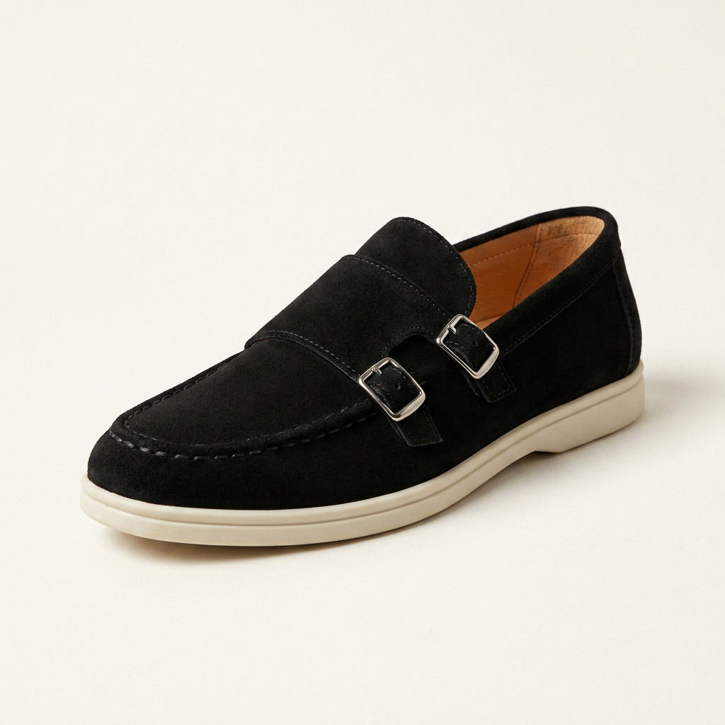 Antigue Suede Double-Buckle Loafers