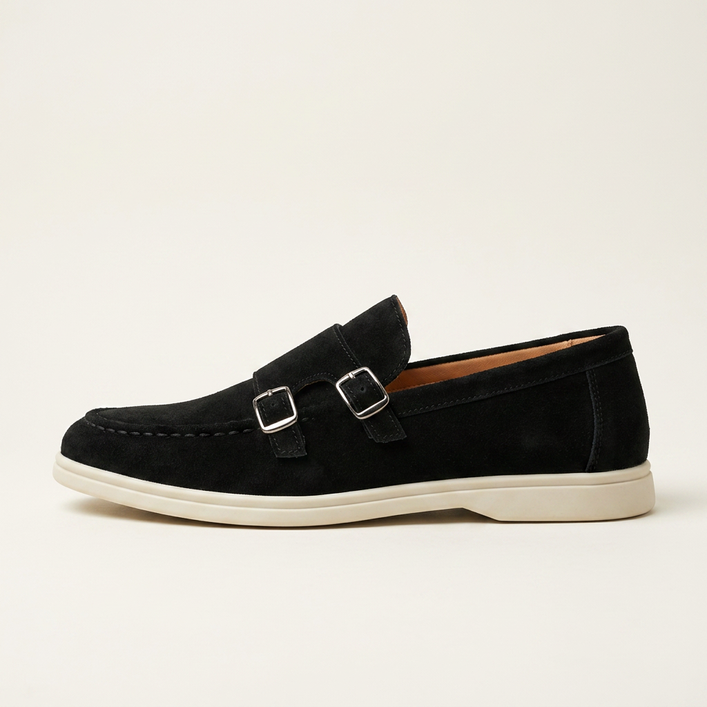 Antigue Suede Double-Buckle Loafers